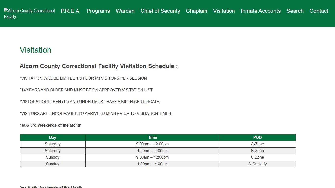 Visitation - Alcorn County Correctional Facility